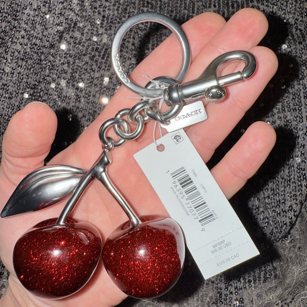 Coach Red Glitter Cherry Keychain